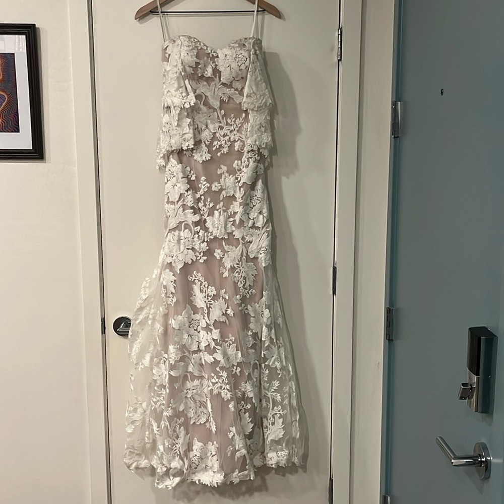 Strapless with draped sleeves that can be added/taken off, Madi Lane Bridal